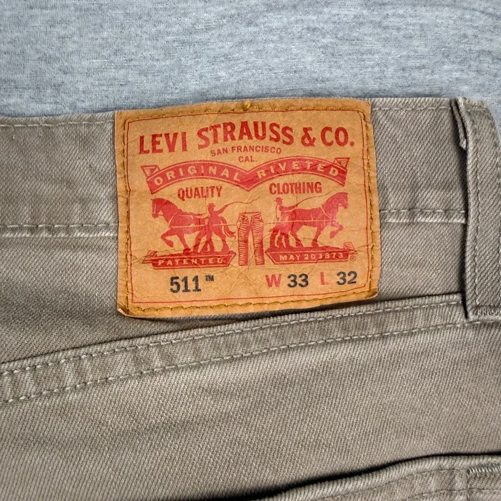 Levis 511 Slim Fit Pants Mens 33x32 Tan Khaki Stretch Cotton 04511-5878